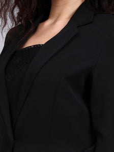 Black Swan 3-Piece Co-Ord Set with Tailored Lace-Trimmed Blazer, V-Neck Camisole, and Flared Trousers