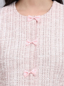 Baby pink Warm Tweed stretchable top with White Straight Fit Trousers