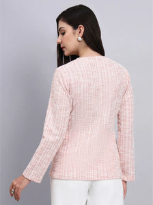 Baby pink Warm Tweed stretchable top with White Straight Fit Trousers