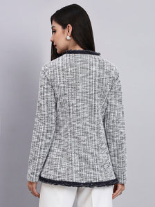 Chic Black and White Warm Tweed  stretchable top Paired With Classic Regular Fit Mid-Rise Parallel Trousers