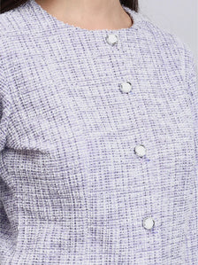 Lavender Warm Tweed Stretchable top With White Straight Fit Trousers