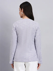 Lavender Warm Tweed Stretchable top With White Straight Fit Trousers
