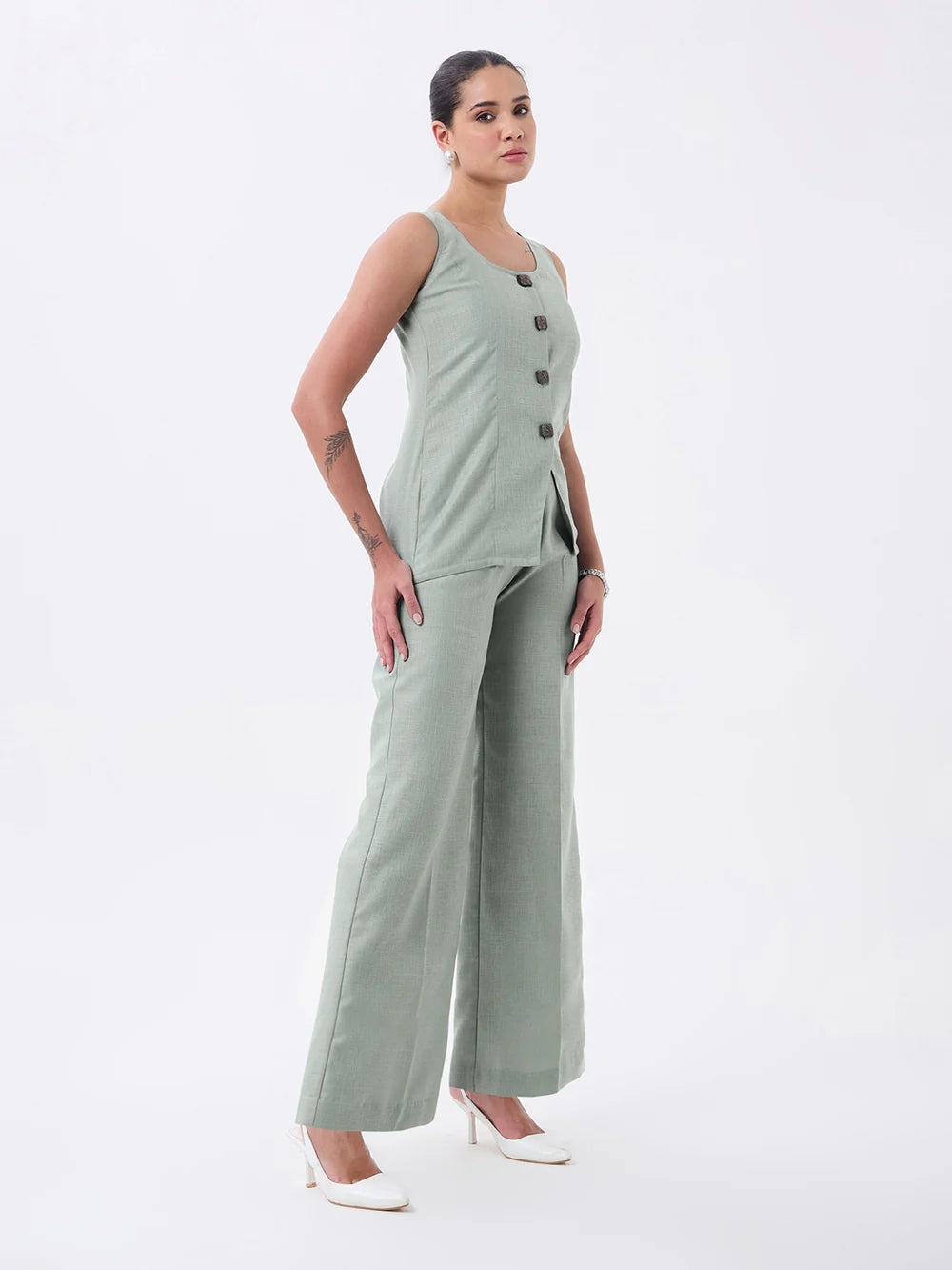 Dusty Sage Green Linen Blend Co-Ord set