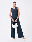 Women Navy Blue Sleeveless Co-ord Set