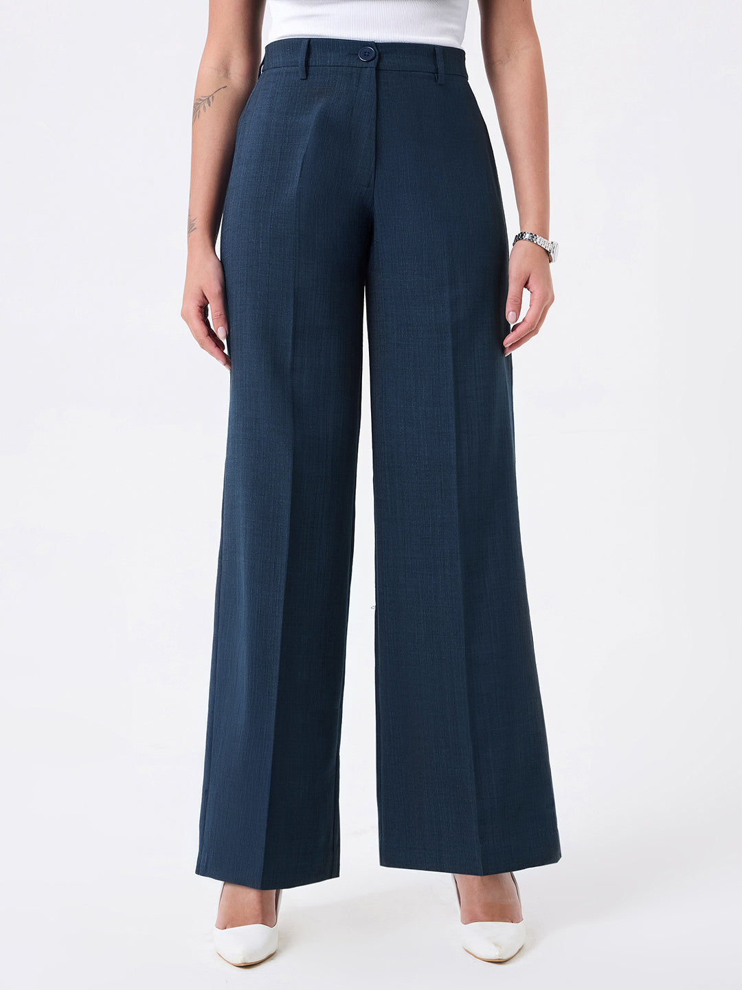 Women Navy Blue Fit & Flared Trouser