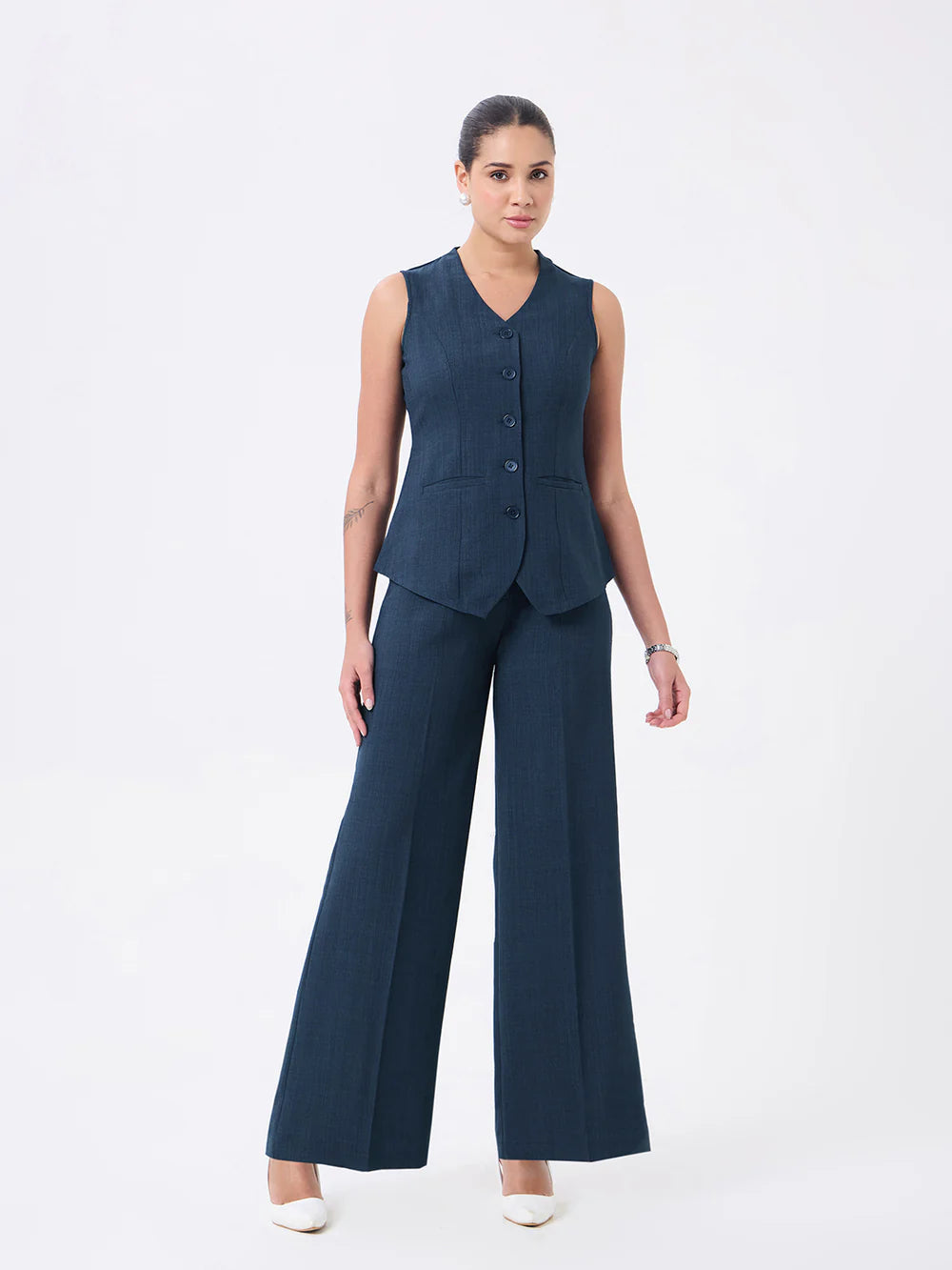 Women Navy Blue Sleeveless Co-ord Set