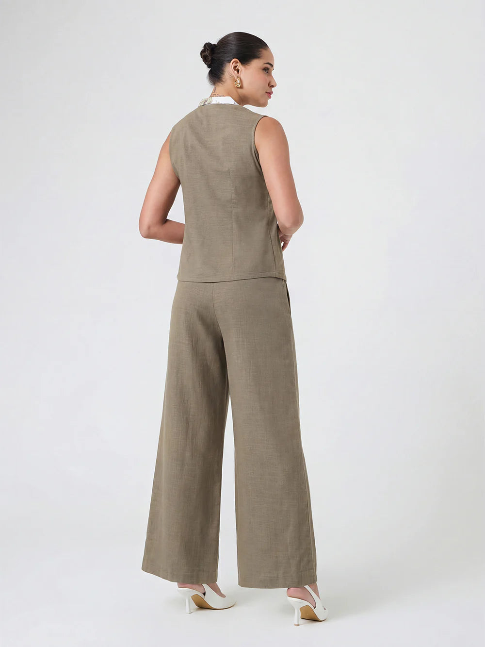 Earthy neutral tone sleeveless vest Co-ord set