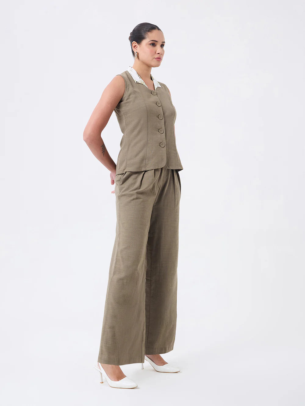 Earthy neutral tone sleeveless vest Co-ord set