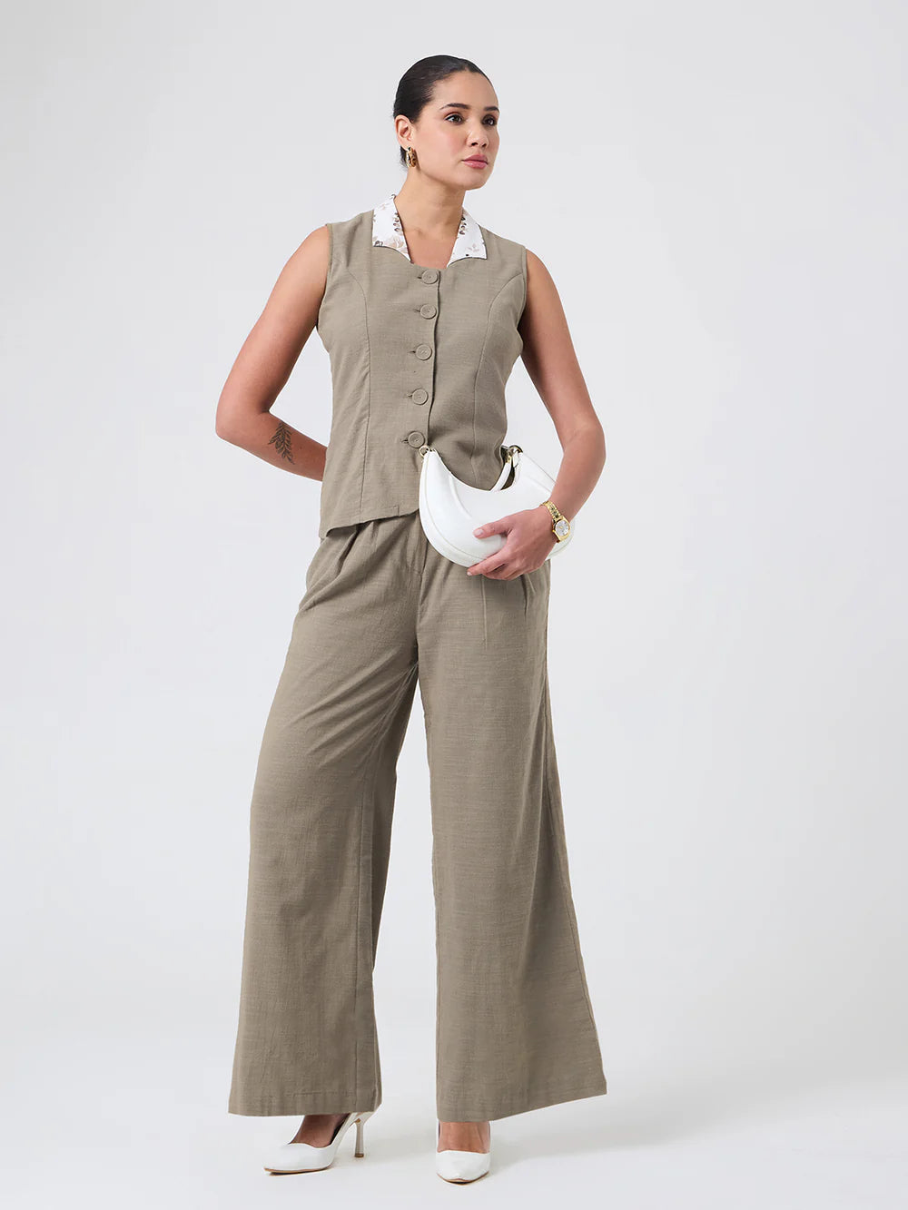 Earthy neutral tone sleeveless vest Co-ord set
