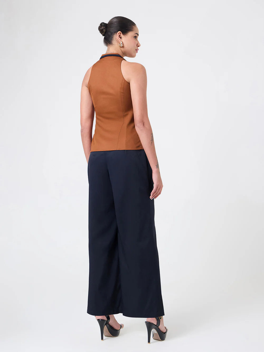 Rust Orange sleeveless vest With Navy Blue Straight fit Trouser