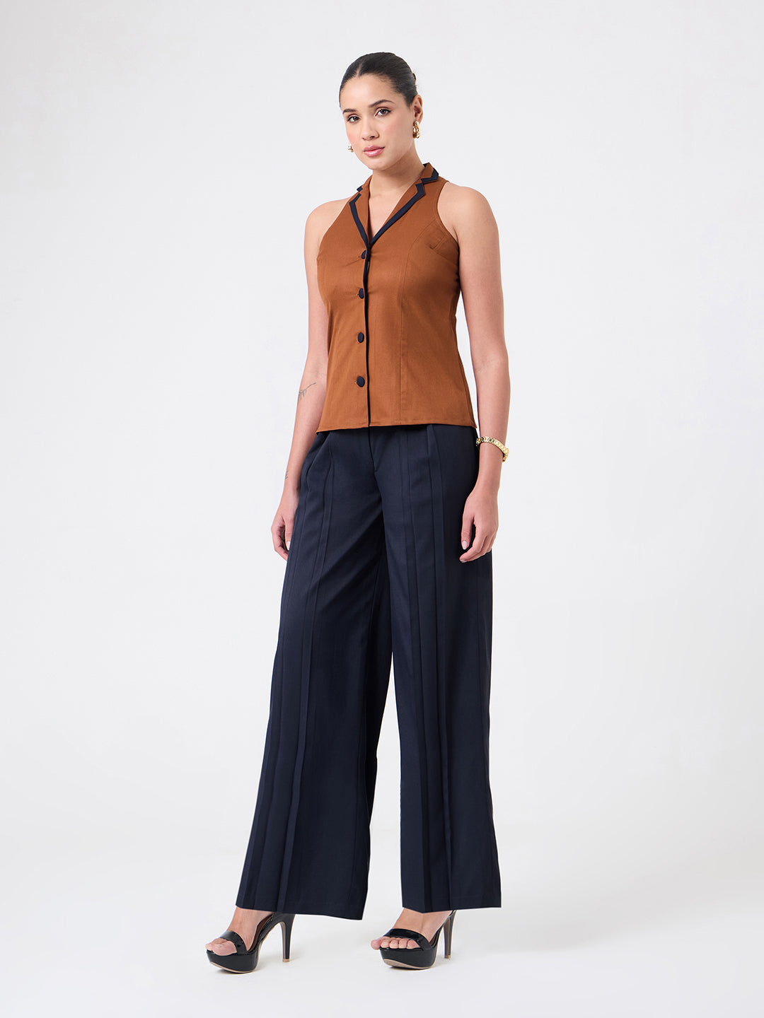 Women Rust & Navy Blue Sleeveless Co-ord Set
