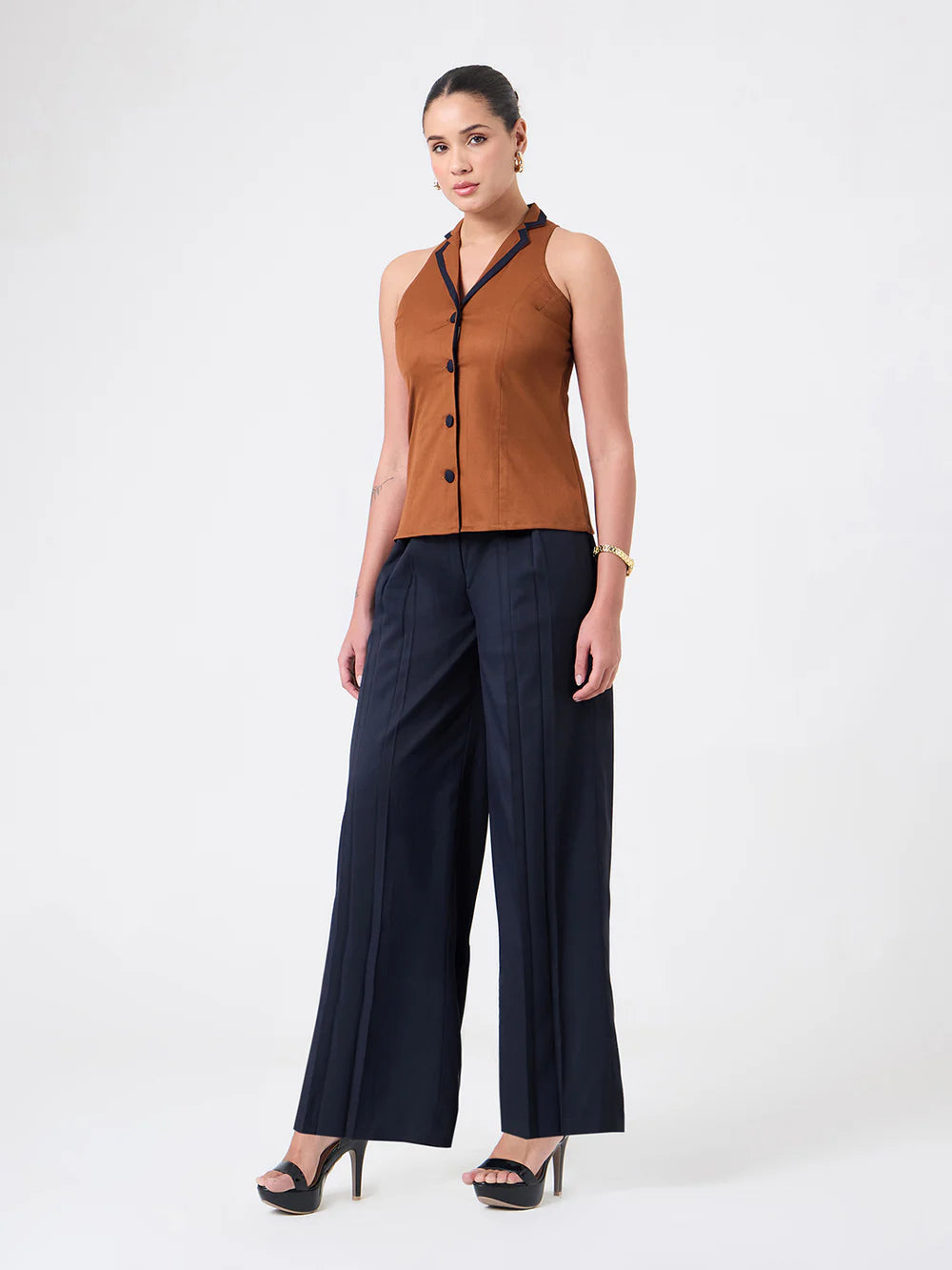 Rust Orange sleeveless vest With Navy Blue Straight fit Trouser