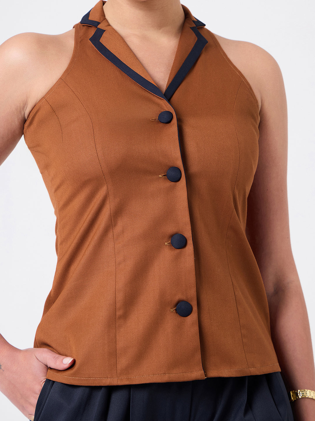Women Rust & Navy Blue Sleeveless Co-ord Set
