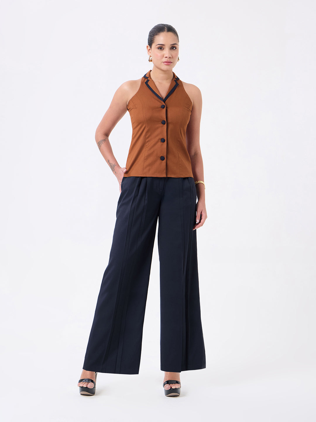 Women Rust & Navy Blue Sleeveless Co-ord Set