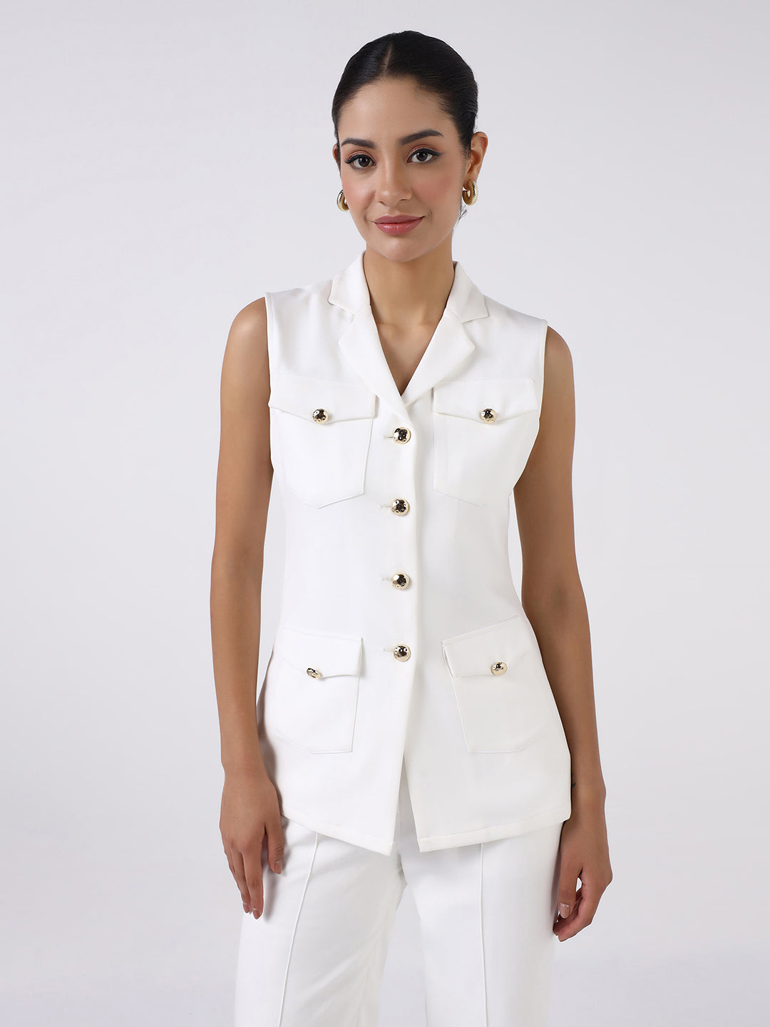 Women White Sleeveless Co-Ord Set