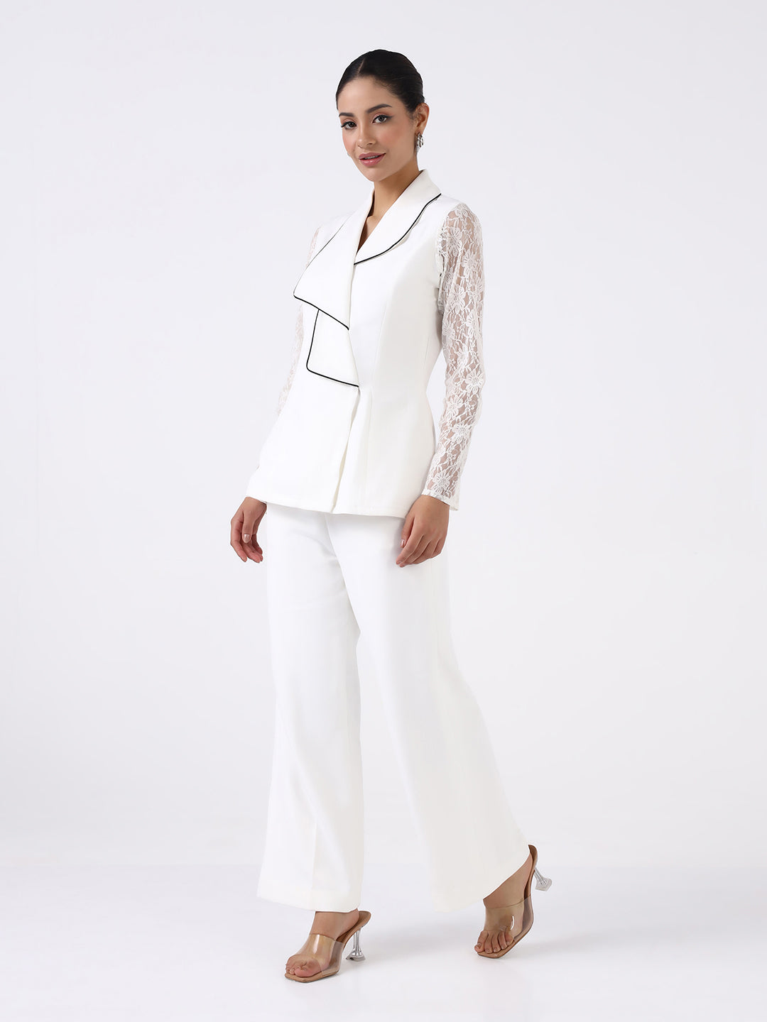 Women White Layered Collar Co-Ord Set