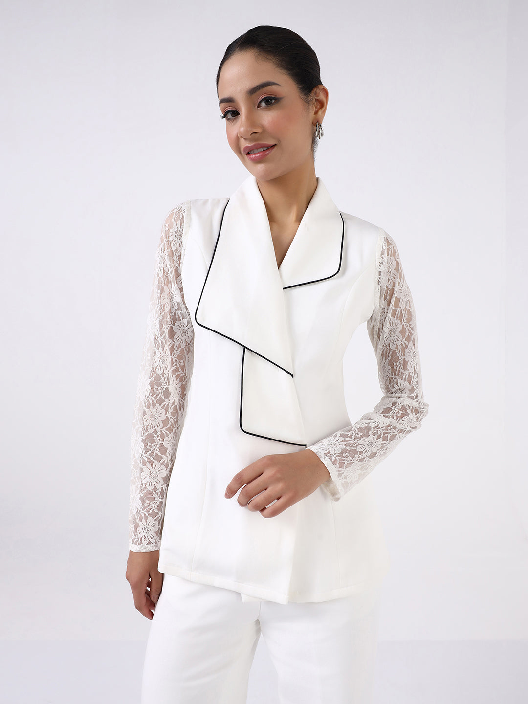 Women White Layered Collar Co-Ord Set