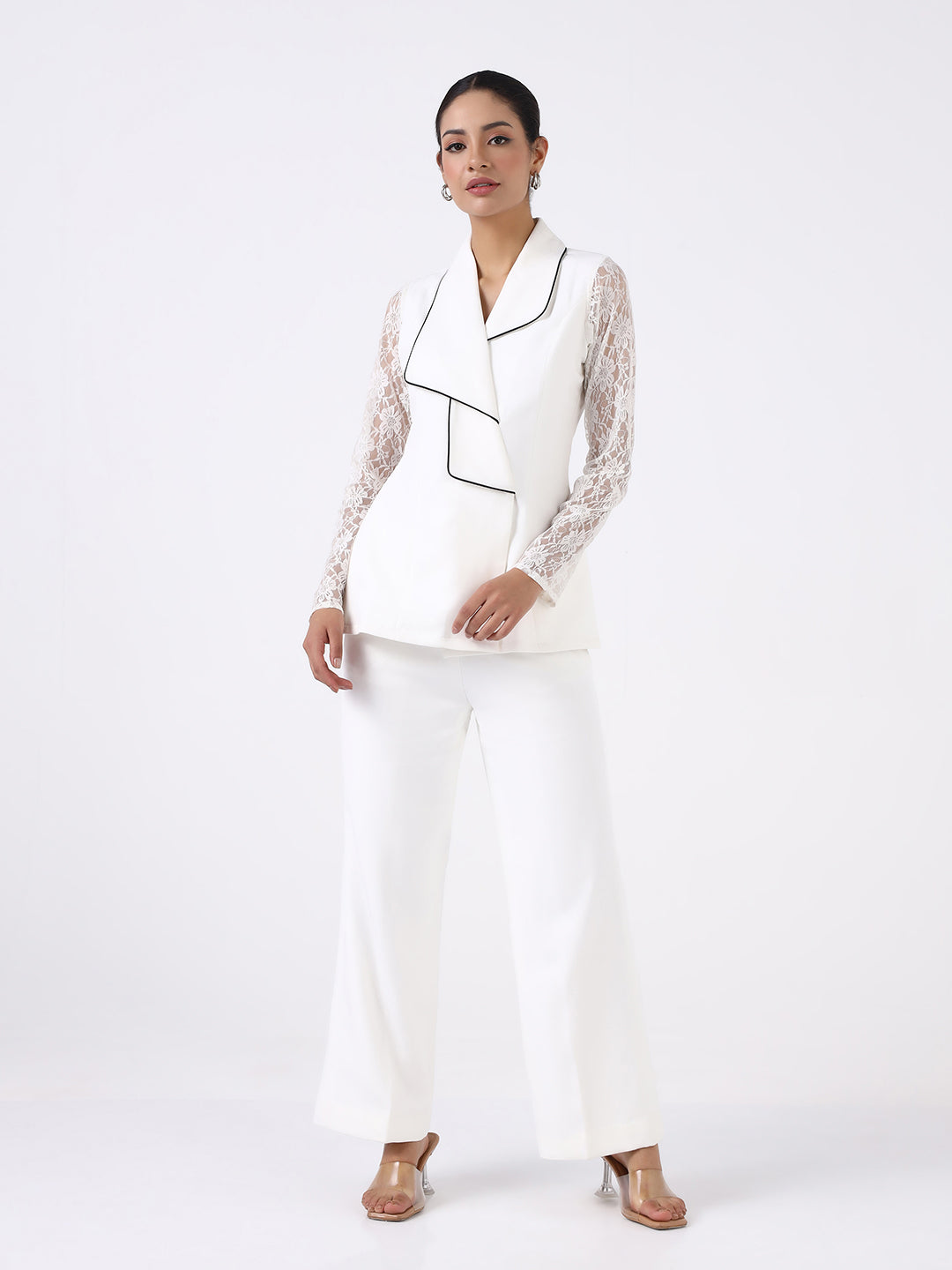 Women White Layered Collar Co-Ord Set