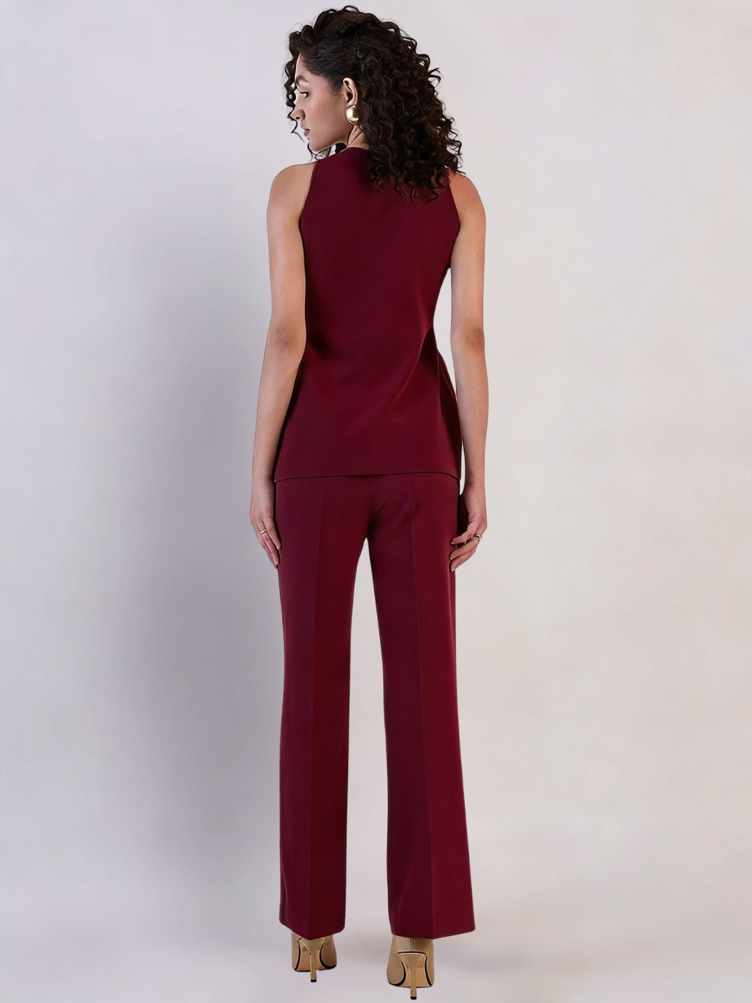 Women Burgundy Double Breasted Co-ord Set