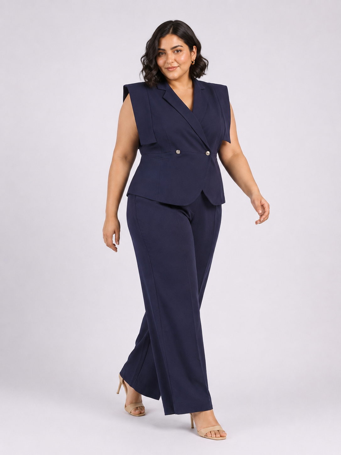 Women Navy Blue Boss Peplum Co-Ord Set