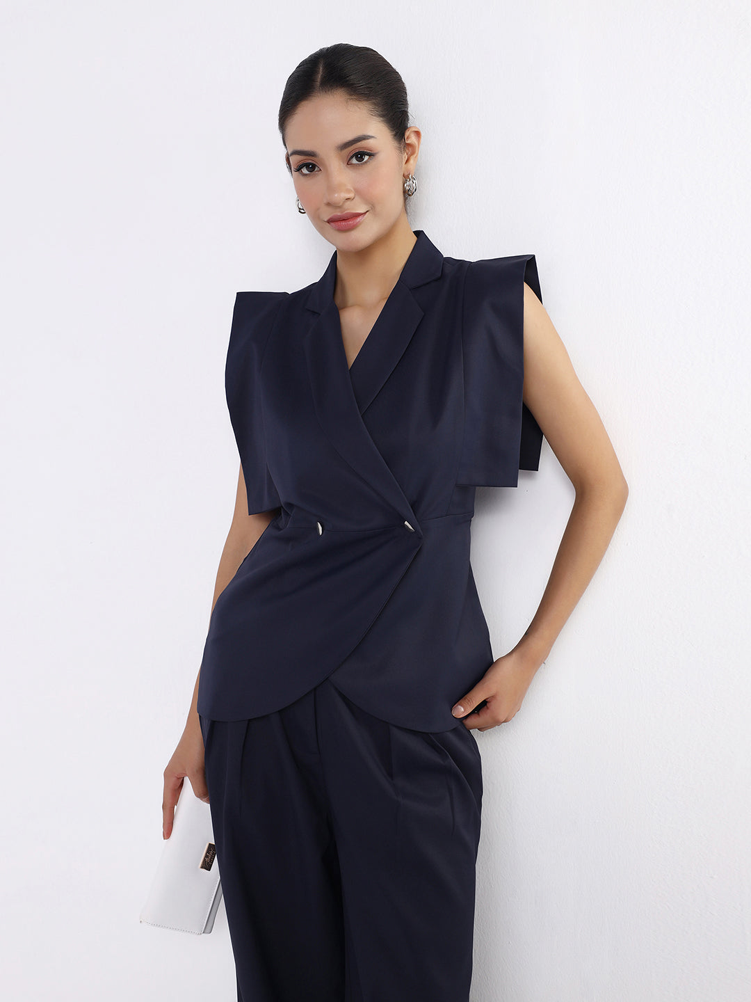 Women Navy Blue Boss Peplum Co-Ord Set