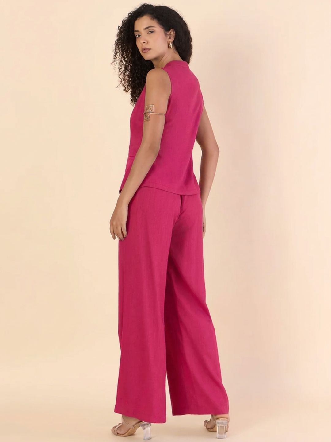 Women Hot Pink Sleeveless Co-Ord Set