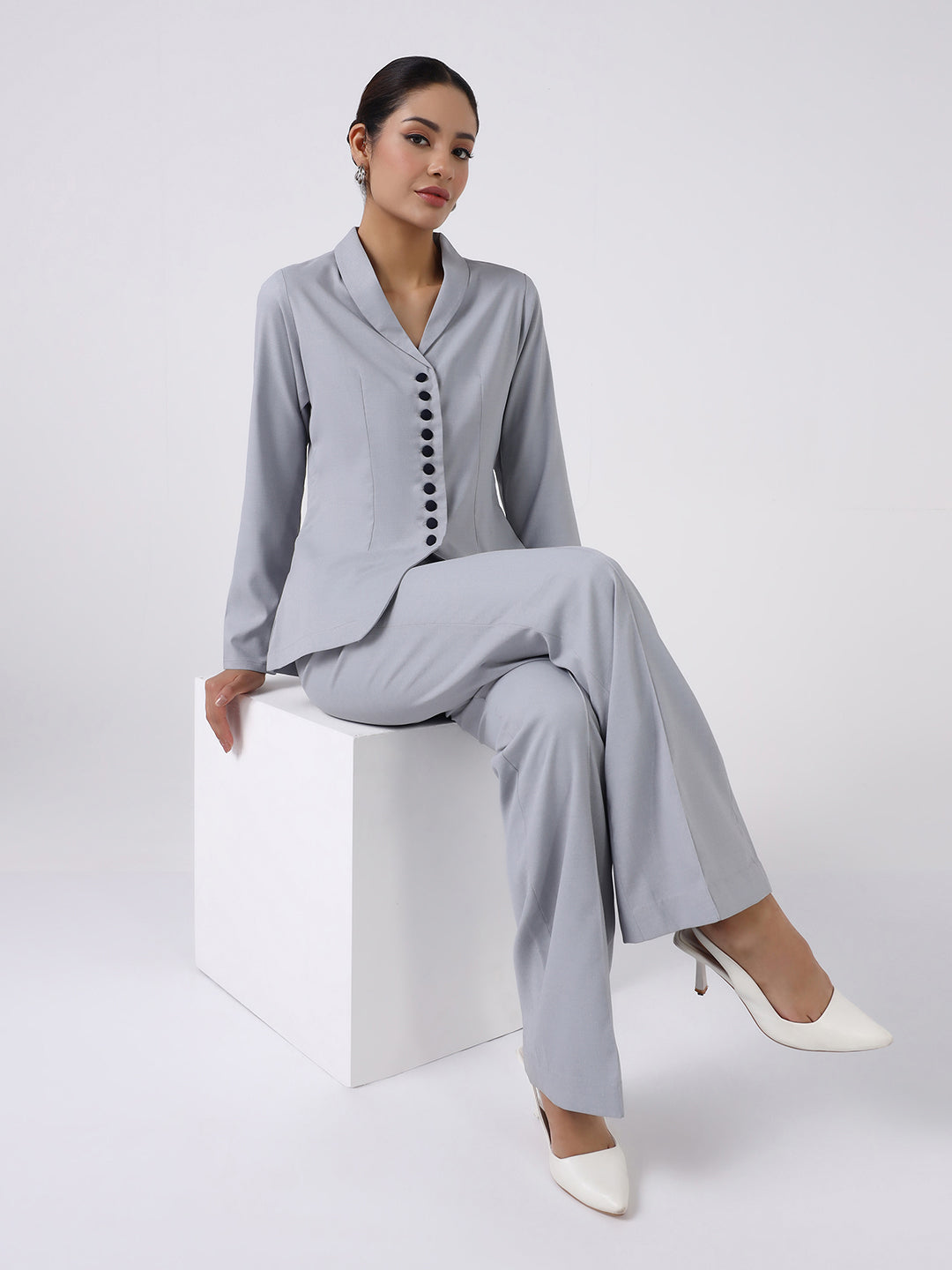 Women Silver Dust Grey Co-Ord Set