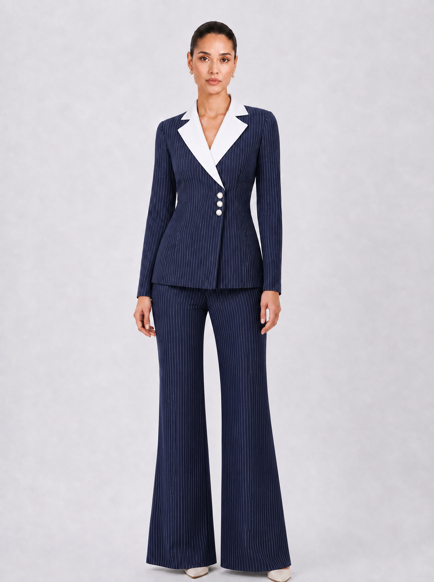 Women Navy Blue Blazer Style Co-Ord Set