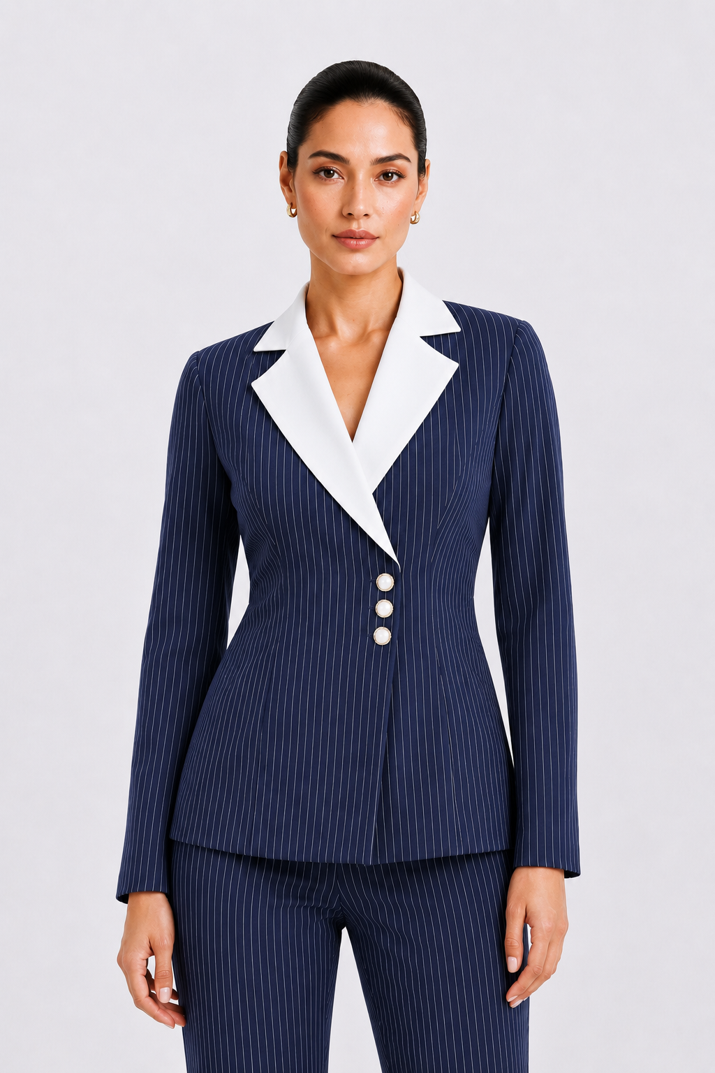 Women Navy Blue Blazer Style Co-Ord Set