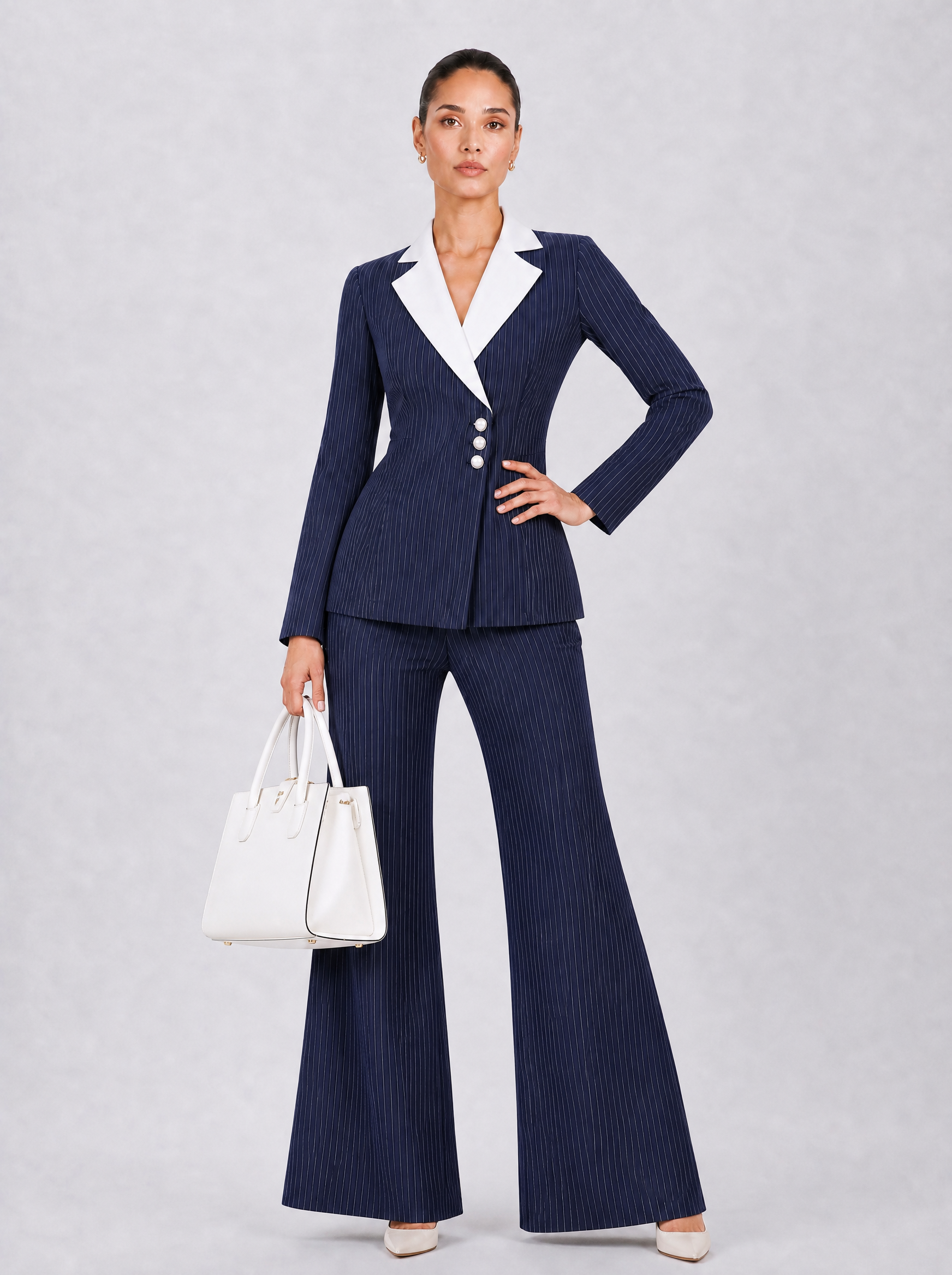 Women Navy Blue Blazer Style Co-Ord Set