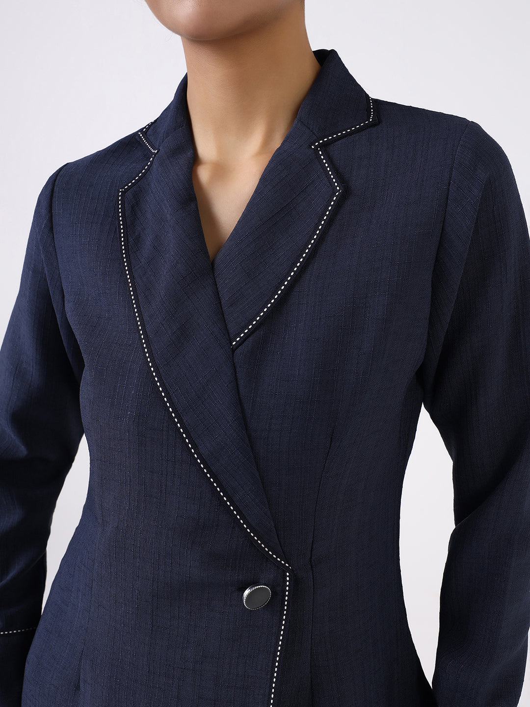Women Navy Blue Blazer Style Co-Ord Set