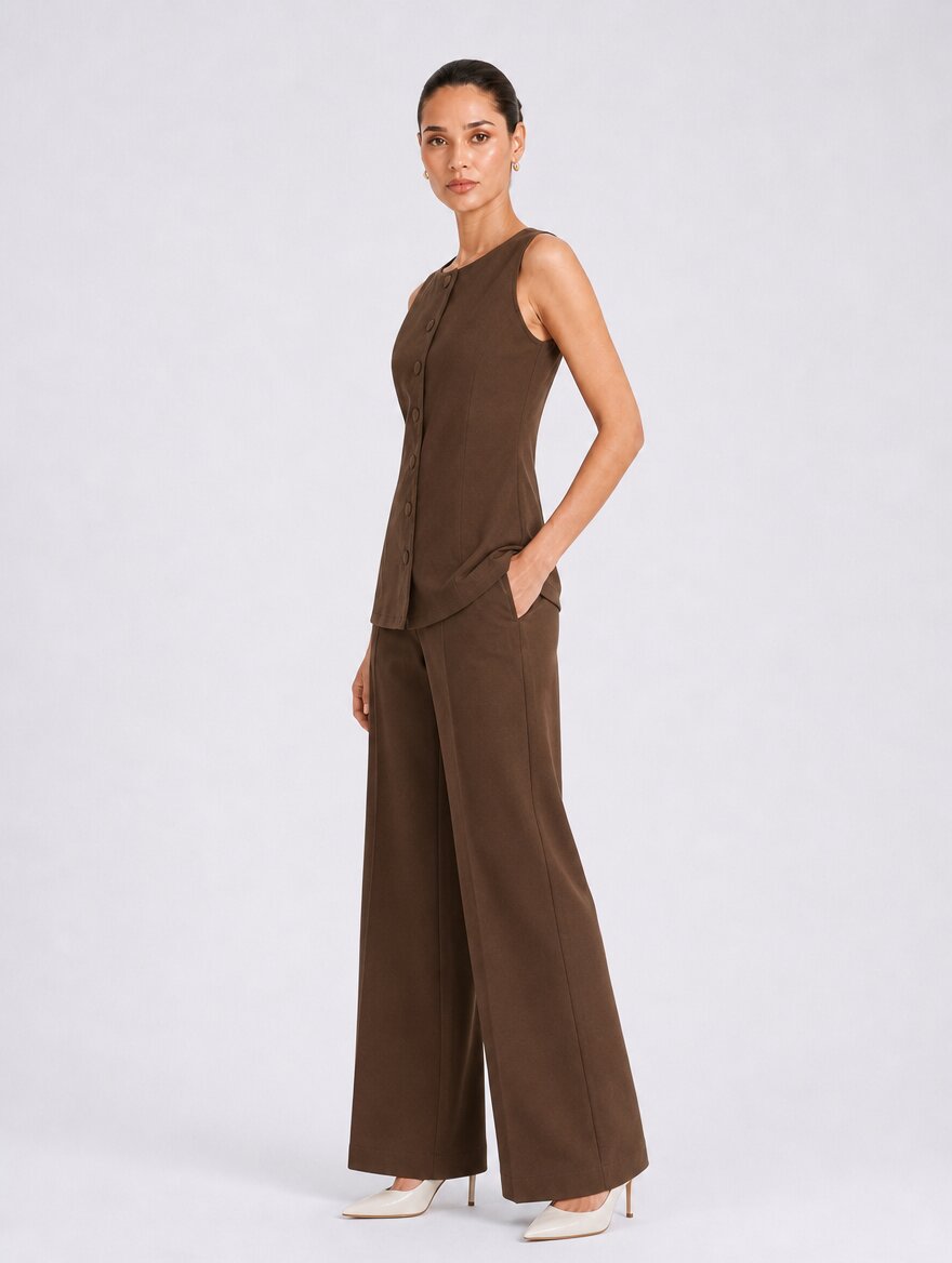 Women Brown Boat Neck Co-Ord Set