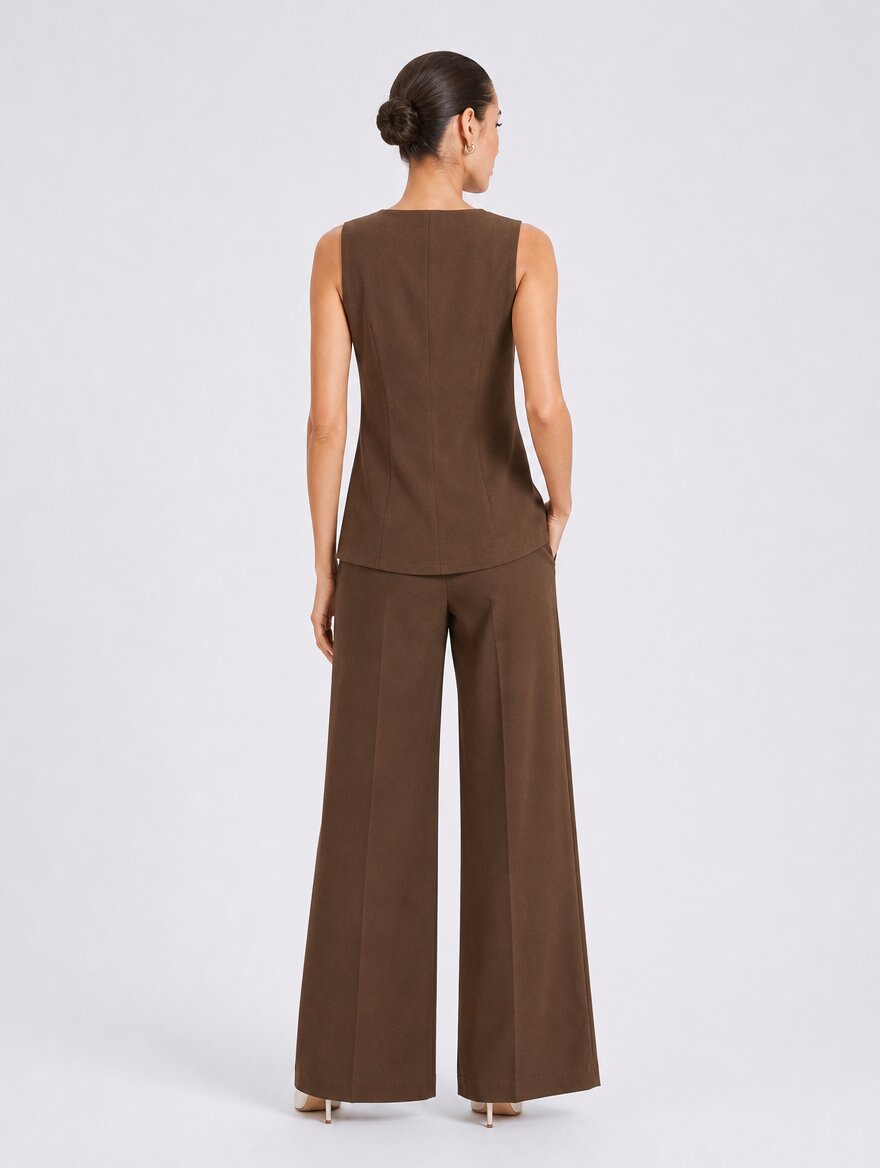 Women Brown Boat Neck Co-Ord Set