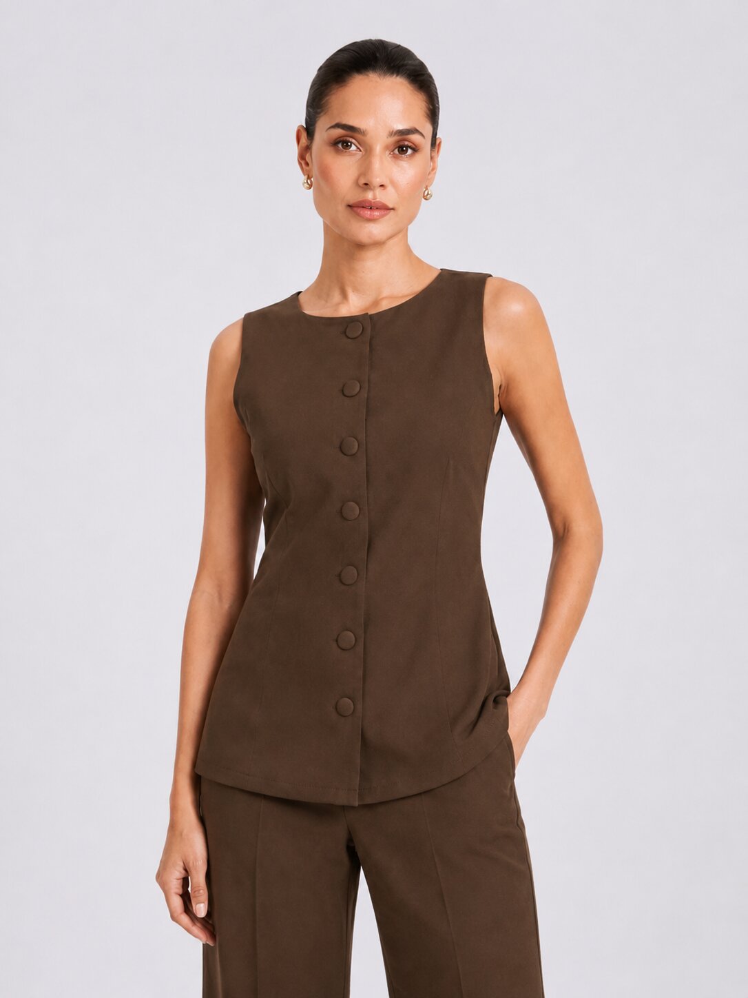 Women Brown Boat Neck Co-Ord Set