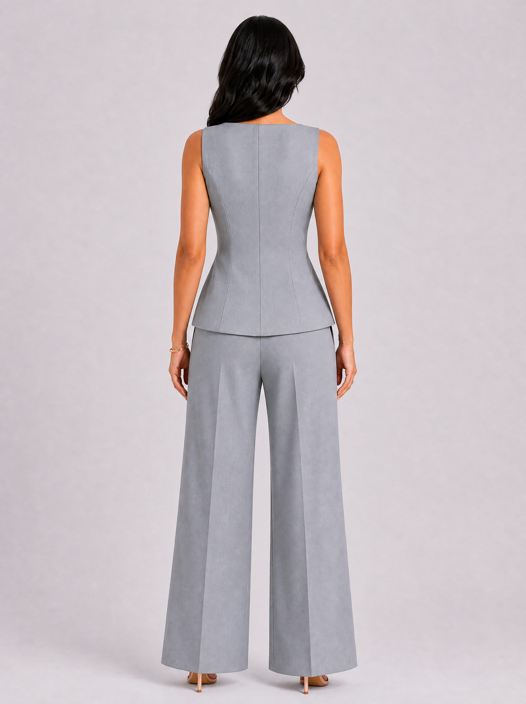 Women Light Grey Buttoned Co-Ord Set
