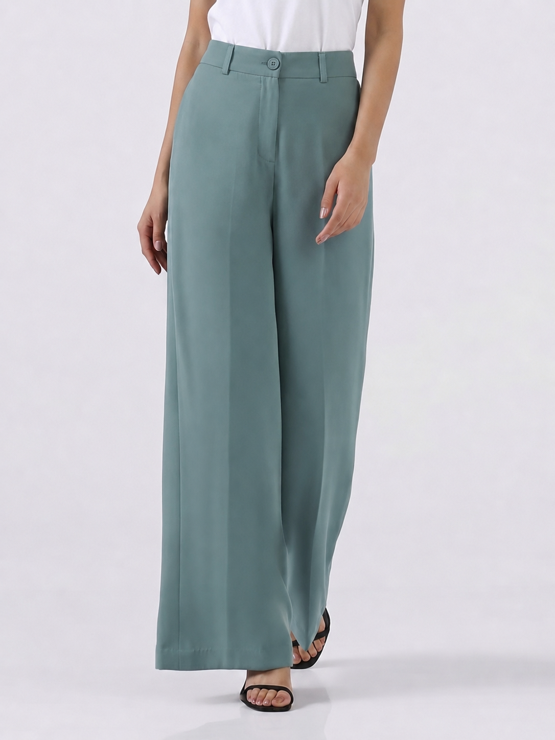 Women Sage Green High-Rise Trousers