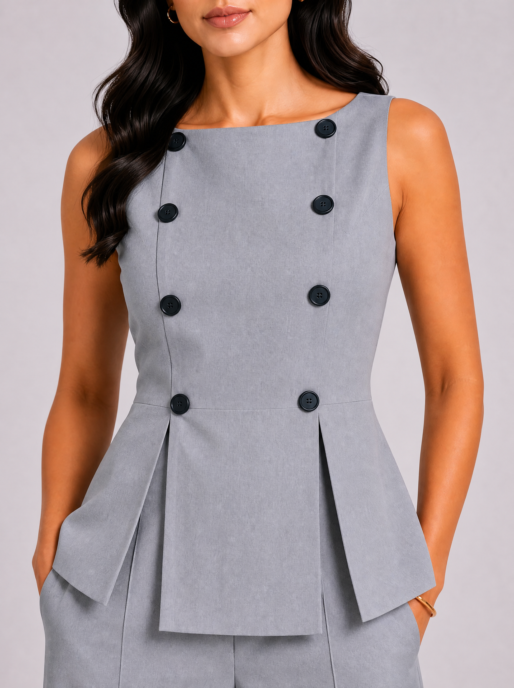 Women Light Grey Buttoned Co-Ord Set