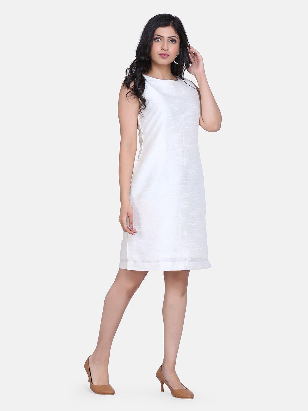 Dupioni Party Sheath Dress - Creamy White