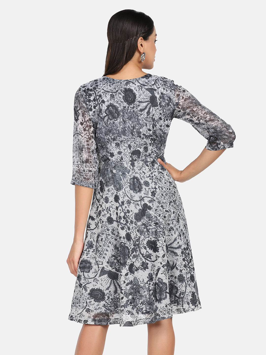 Abstract Print  Outdoor Dress - Grey and White