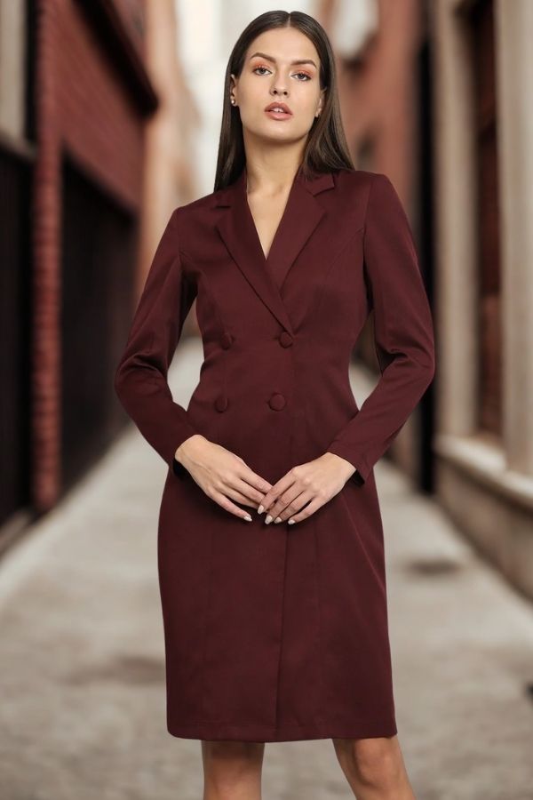 Women Stretch Blazer Dress- Maroon