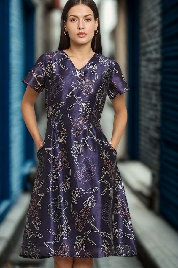 Women Floral Printed Silk Fit & Flare Dress