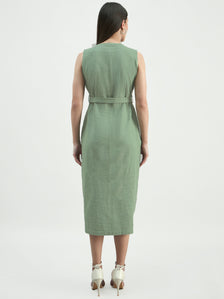 Women Button-Down Cotton Blend Sleeveless Shirt Dress