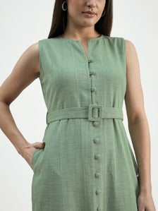 Women Button-Down Cotton Blend Sleeveless Shirt Dress
