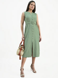 Women Button-Down Cotton Blend Sleeveless Shirt Dress