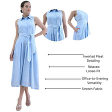 Vintage Style Halter Neck Button-Down Loose Fit In Cotton Blend Pleated Shirt Dress