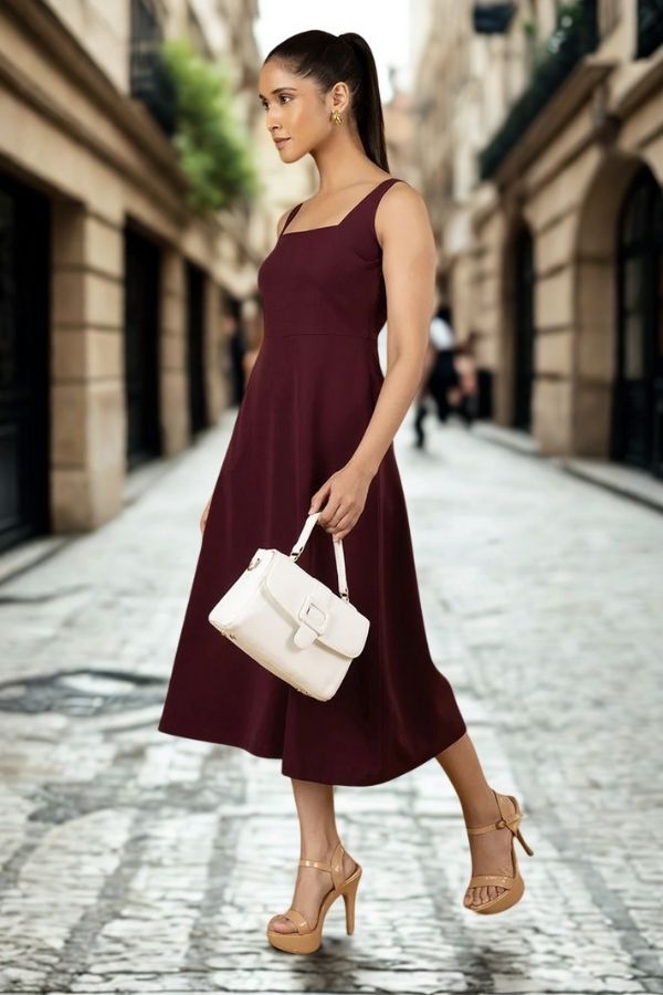 Women Solid Strappy Fit And Flared Dress