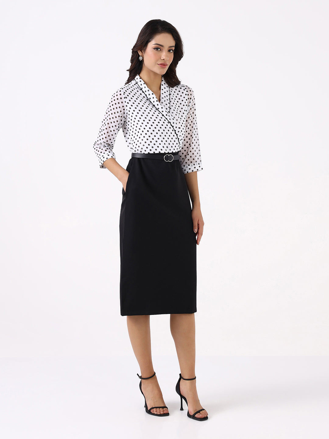 Women Black Polka Dot Knee Length Dress