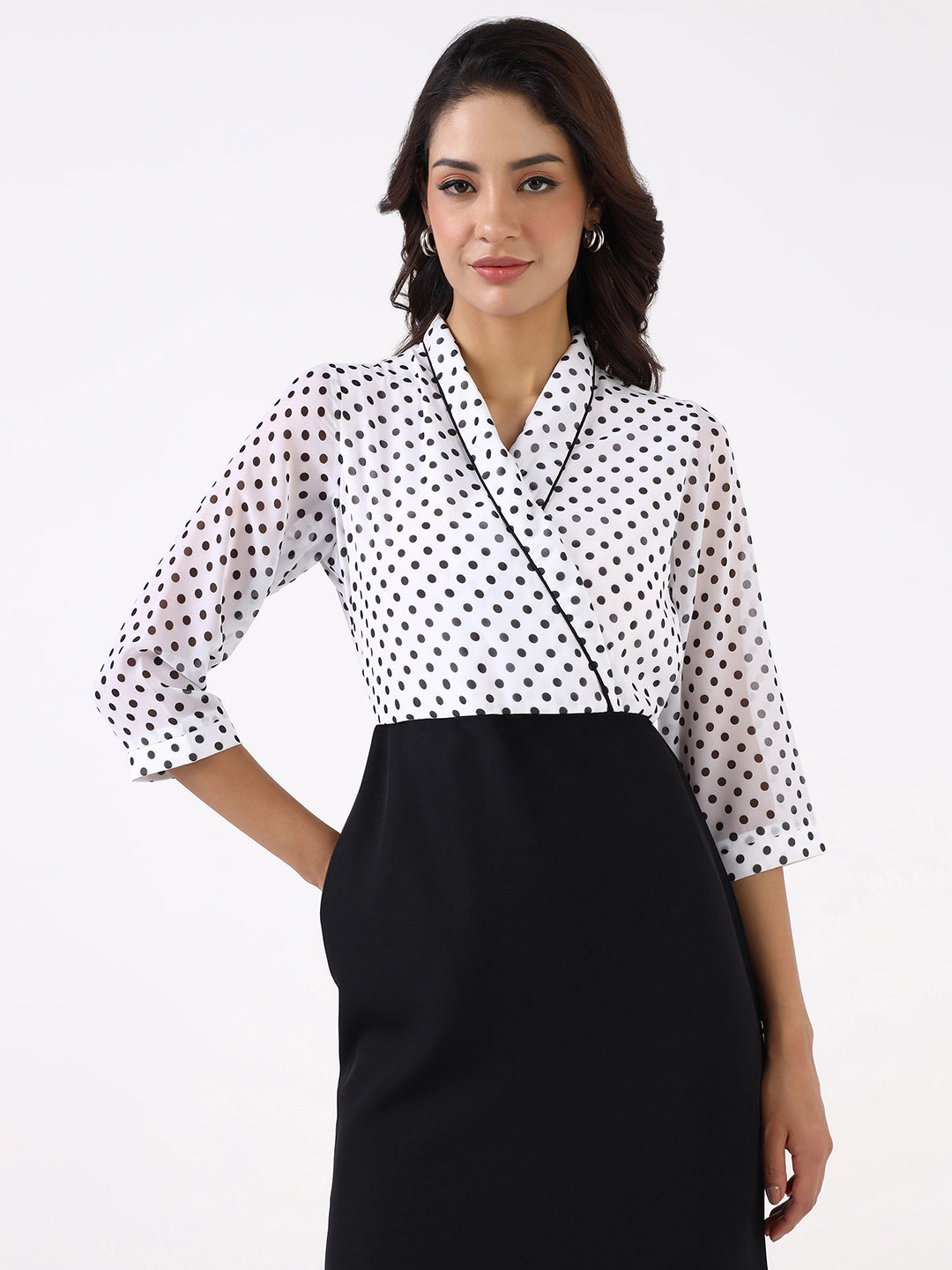 Women Black Polka Dot Knee Length Dress