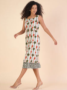 Women Classic Square Neck A-Line Printed Midi Length Dress