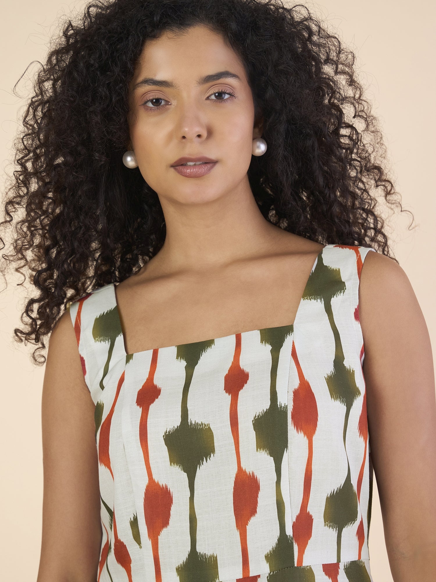 Women Classic Square Neck A-Line Printed Midi Length Dress